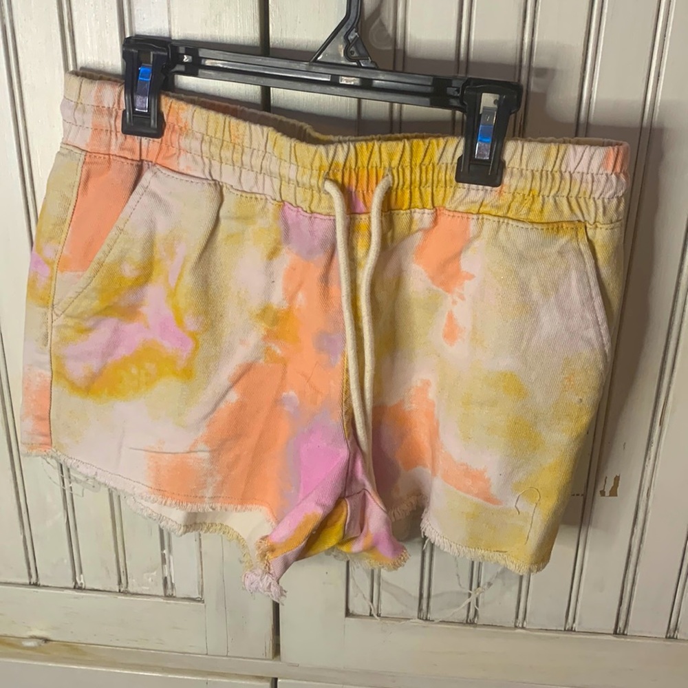 Tie dye denim shorts